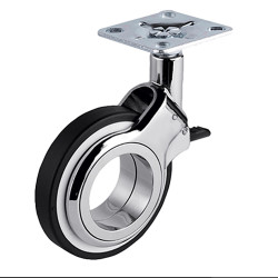 Roulette DESIGN pivotante à frein Ø 60 mm ZAMAK CHROMÉ - NON MANQUANT à platine