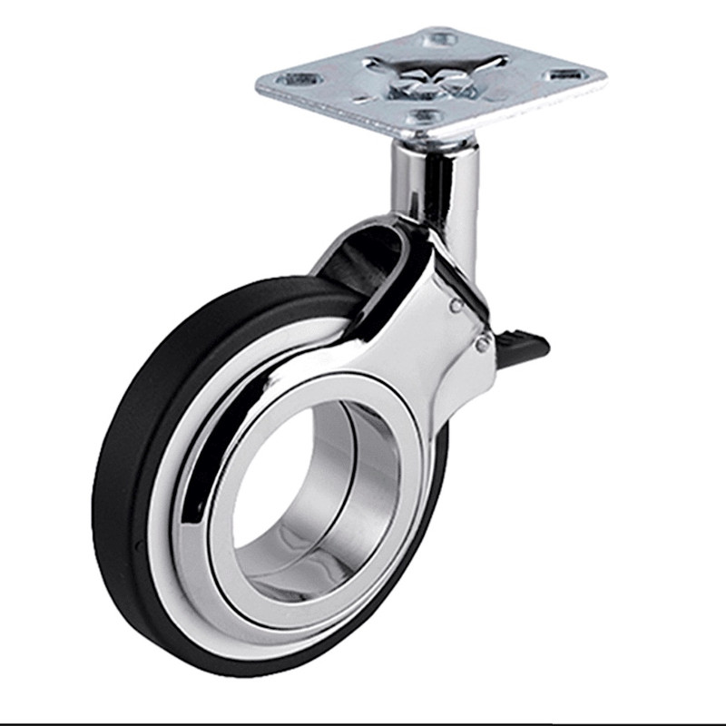 Roulette DESIGN pivotante à frein Ø 60 mm ZAMAK CHROMÉ - NON MANQUANT à platine