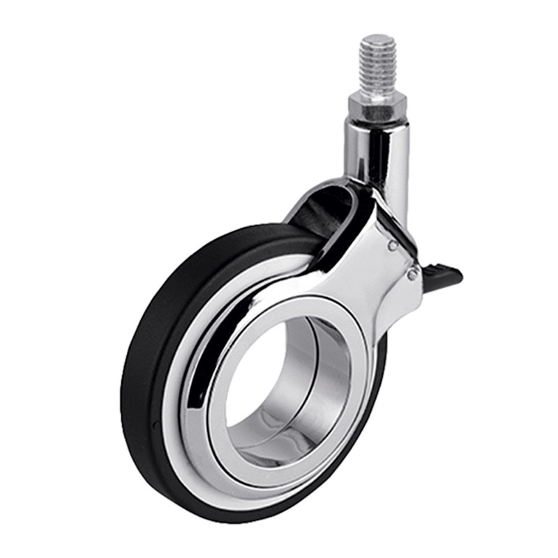 Roulette DESIGN pivotante à frein Ø 75 mm ZAMAK CHROMÉ - NON MANQUANT à tige filetée M10x15