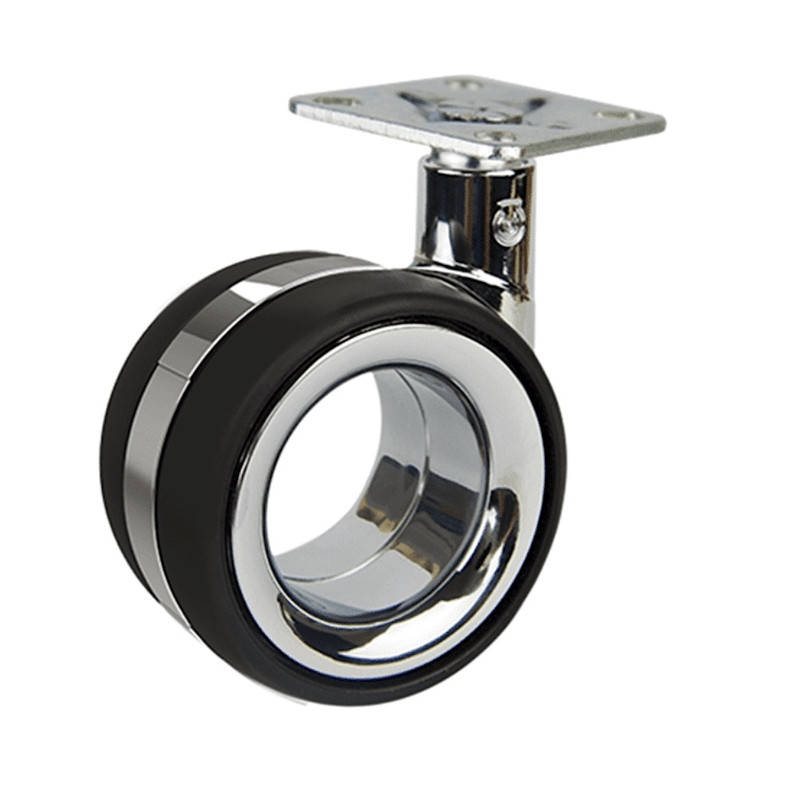 Roulette DESIGN "K" pivotante Ø 75 mm ZAMAK CHROMÉ - NON MANQUANT à platine