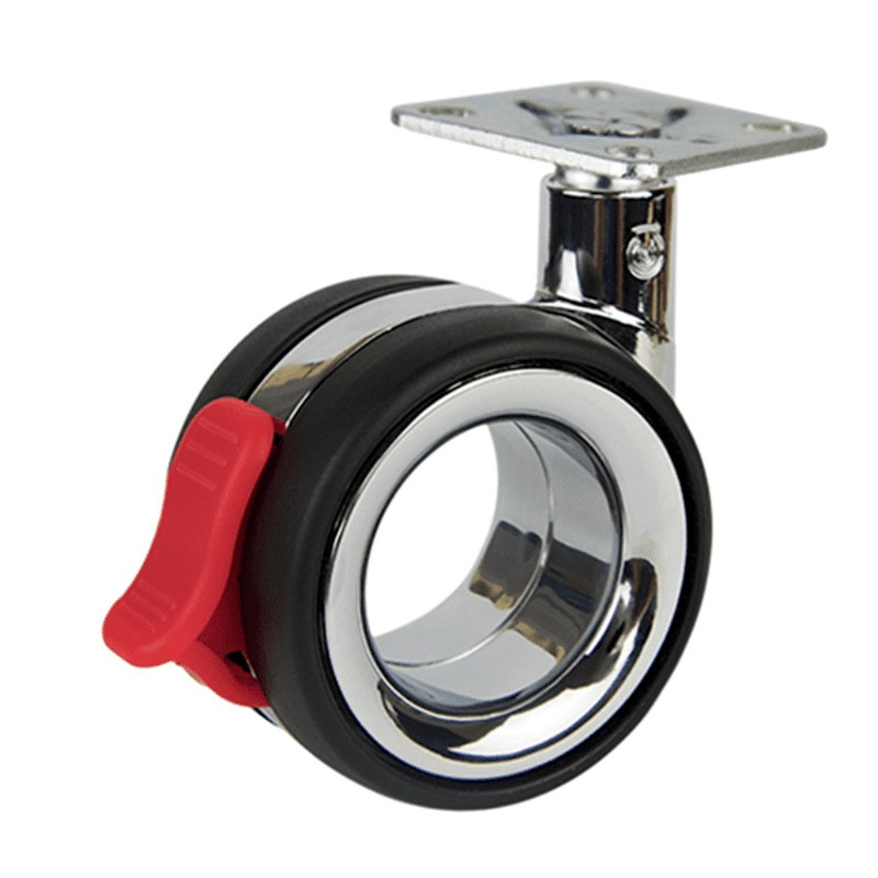 Roulette DESIGN "K" pivotante à frein Ø 75 mm ZAMAK CHROMÉ - NON MANQUANT à platine