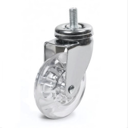 Roulette DESIGN "E" pivotante Ø 75 mm translucide bombé à tige filetée M10x25 mm