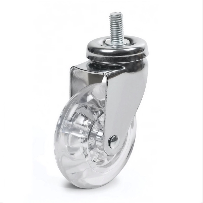 Roulette DESIGN "E" pivotante Ø 75 mm translucide bombé à tige filetée M10x25 mm