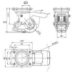Roulette pivotante avec patin d'immobilisation intégré diamètre 75  - 350 Kg