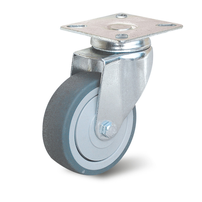 Roulette pivotante diamètre 75 mm Caoutchouc Thermoplastique GRIS  équipée pare-fils - 60 Kg