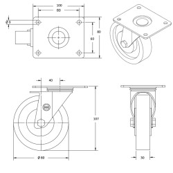 Lot de 4 roulettes INOX pivotantes et pivotantes à frein plastique blanc 80 mm - 450 Kg