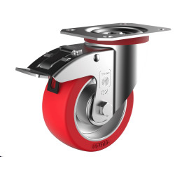 Roulette pivotante à frein diamètre 100 mm polyuréthane rouge REDTHANE®
