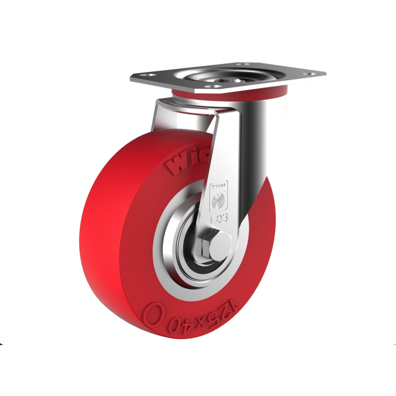 Roulette pivotante diamètre 125 mm polyuréthane SOUPLE REDTHANE® ROUGE - 200Kg