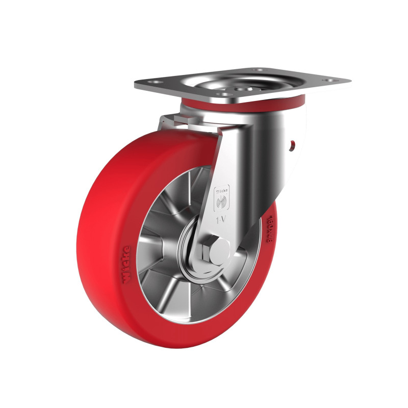 Roulette fixe, diamètre 160 fixation à platine ,polyuréthane ROUGE, charge 400 Kg