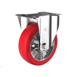 Roulette fixe, diamètre 160 fixation à platine ,polyuréthane ROUGE, charge 400 Kg