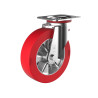 Roulette pivotante, diamètre 200 fixation à platine ,polyuréthane ROUGE, charge 400 Kg