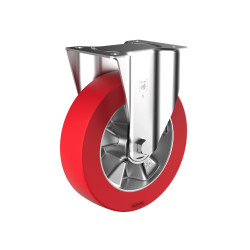 Roulette fixe, diamètre 200 fixation à platine ,polyuréthane ROUGE, charge 400 Kg