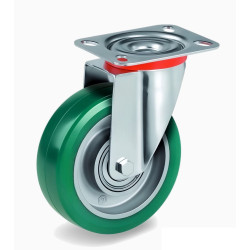 Roulette pivotante diamètre 100 mm polyuréthane vert ERGO-SOFT® - 200Kg