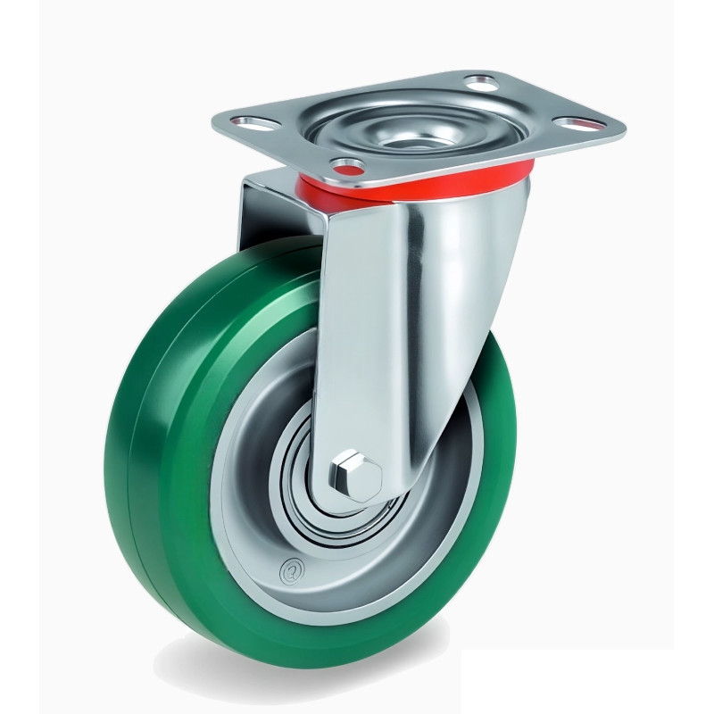 Roulette pivotante diamètre 100 mm polyuréthane vert ERGO-SOFT® - 200Kg