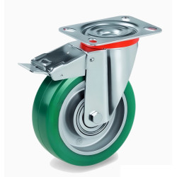 Roulette pivotante à frein diamètre 100 mm polyuréthane vert ERGO-SOFT®  - 200Kg