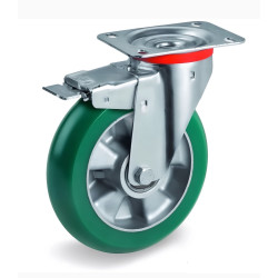 Roulette polyuréthane 75 Shore pivotante à frein Ø 200 mm ERGO-SOFT fixation à platine